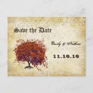 Dark Coral Heart Leaf Tree Save the Date Announcement Postcard