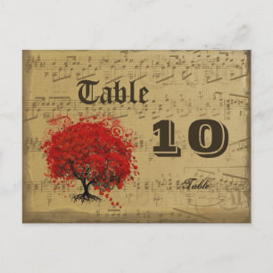 Dark Coral Heart Leaf Tree Table Number Postcard