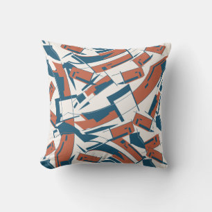 Dark Coral Turquoise Slanted Pieces MCM Look Motif Throw Pillow