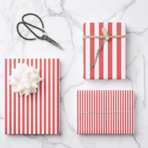Dark Coral & White Stripes Wrapping Paper Sheet