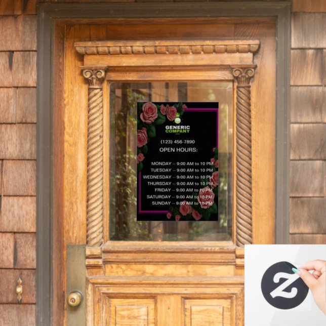 Dark Corporate Branded Custom Company Hours Window Cling (Home Door)