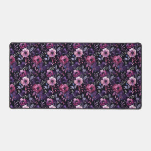 Dark Cottage Floral in Purple and Pink Watercolor Desk Mat