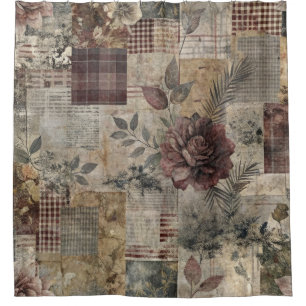 Dark Cottage Floral Patchwork -Burgundy & Charcoal