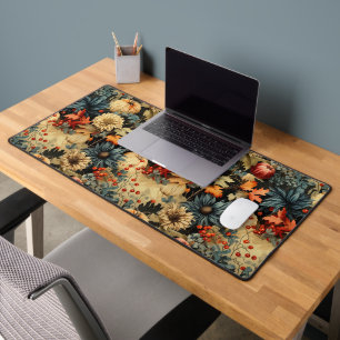 Dark Cottagecore Autumn Pumpkin Floral Desk Mat
