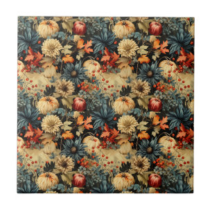 Dark Cottagecore Autumn Pumpkin Floral Tile