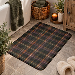 Dark Cottagecore Black Rust Autumn Plaid Bath Mat