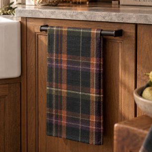 Dark Cottagecore Black Rust Autumn Plaid Kitchen Towel