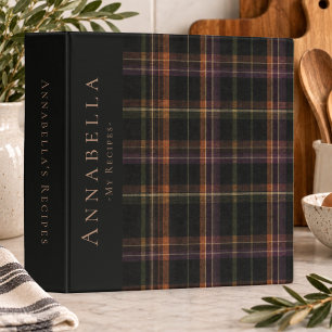 Dark Cottagecore Black Rust Plaid Monogram Recipe Binder