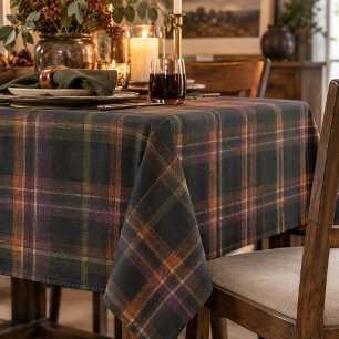 Dark Cottagecore Black Rust Plaid Tablecloth