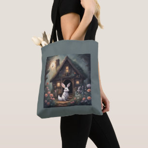 Dark Cottagecore Bunny in the garden Summer Tote Bag