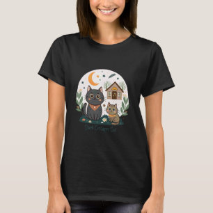 Dark Cottagecore Cats with Cabin and Crescent Moon T-Shirt