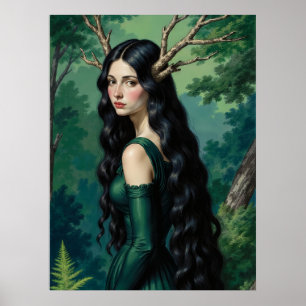 Dark Cottagecore Forest Goddess Poster