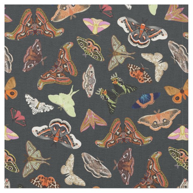 Dark Cottagecore Moths Nature Fabric (Close Up)