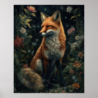 Dark Cottagecore Red Fox Art Print Poster