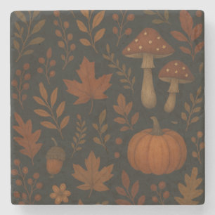 Dark Cottagecore Rustic Farmhouse Botanical Stone Coaster