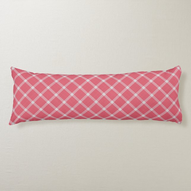 Dark Cranberry Pink Gingham Plaid Body Pillow (Front)