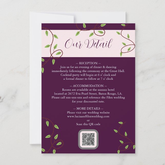 Dark Crimson Into The Forest Wedding Detail Card (Front)