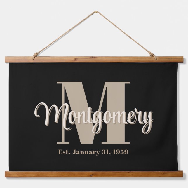 Dark Custom Family Name Sign Wedding Gift Idea  Hanging Tapestry (Front)