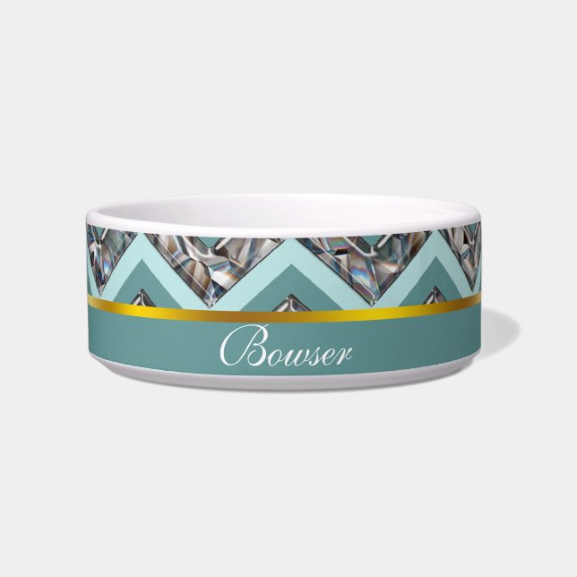 Dark Cut Glass and Teal Zigzag Bowl (Front)