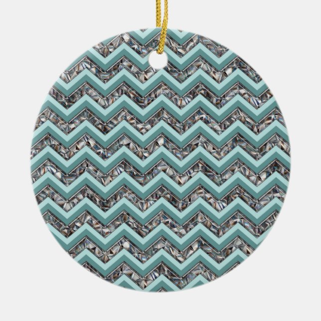 Dark Cut Glass and Teal Zigzag Ceramic Ornament (Front)
