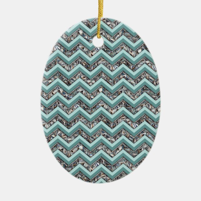 Dark Cut Glass and Teal Zigzag Ceramic Ornament (Front)