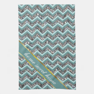 Dark Cut Glass and Teal Zigzag Kitchen Towel