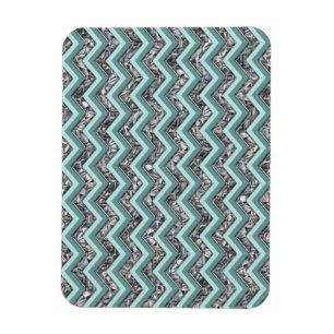 Dark Cut Glass and Teal Zigzag Magnet