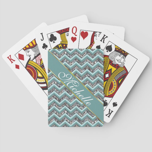 Dark Cut Glass and Teal Zigzag Playing Cards (Back)
