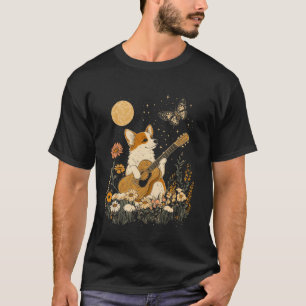 Dark Cute Cottagecore Aesthetic Corgi Dog Playing T-Shirt