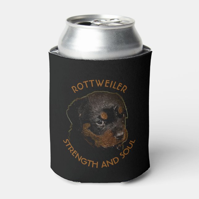 Dark Cute Rottweiler Puppy Dog Can Cooler (Can Front)