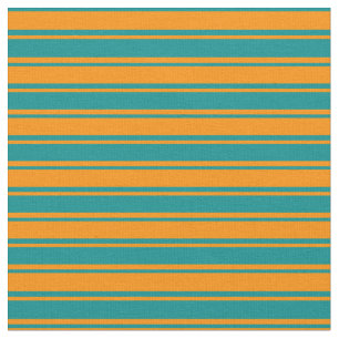 Dark Cyan and Dark Orange Coloured Stripes Fabric