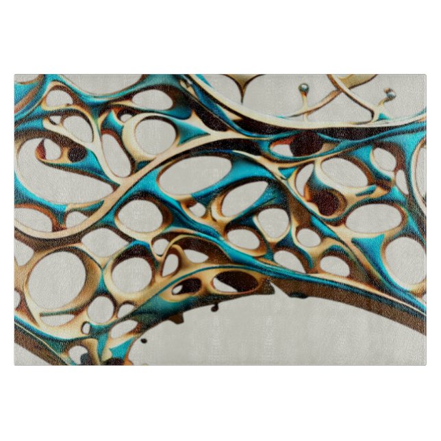 Dark Cyan and Gold Arabesque Cutting Board (Front)