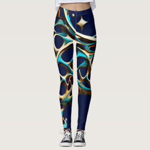 Dark Cyan and Gold Arabesque Leggings