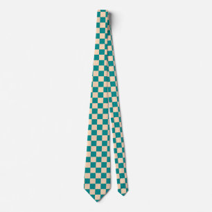 Dark Cyan and Soft Peach Chequerboard Tie