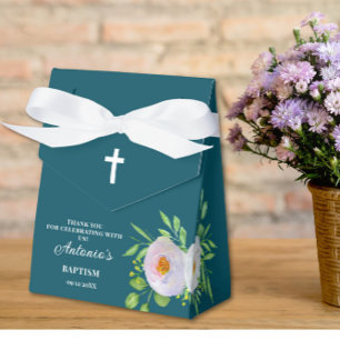Dark Cyan Baby Boy Baptism Favor Box