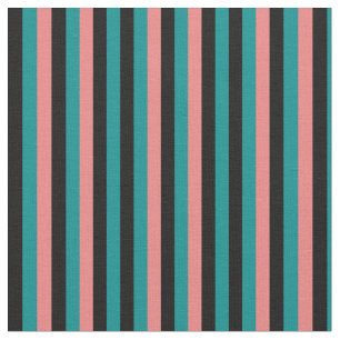 Dark Cyan, Black, and Light Coral Pattern Fabric