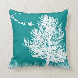 Dark Cyan Bucolic Silhouette Throw Pillow