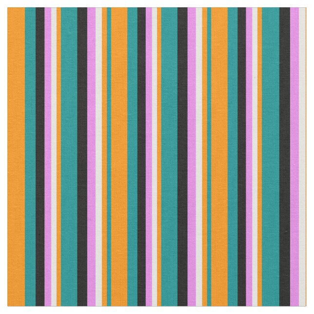 Dark Cyan, Dark Orange, Mint Cream, Violet & Black Fabric (Close Up)