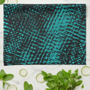 Dark cyan-green strokes criss-crossing like burlap kitchen towel