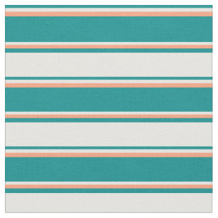 Dark Cyan, Mint Cream, and Light Salmon Stripes Fabric