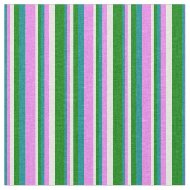Dark Cyan, Violet, White, and Green Pattern Fabric (Close Up)