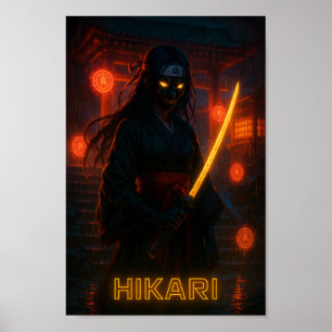 Dark Cyberpunk Anime Girl with a Glowing Katana Poster