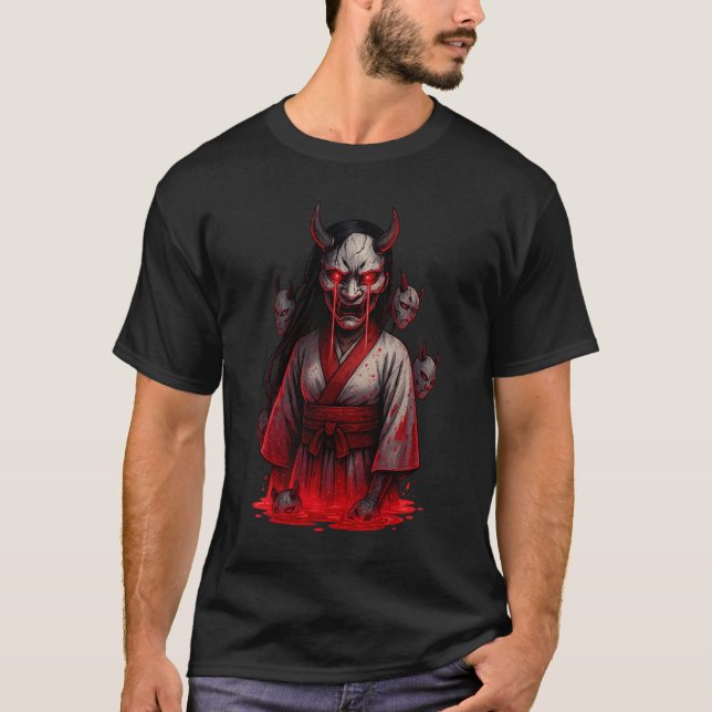 Dark Cyberpunk Oni Girl T-Shirt (Front)