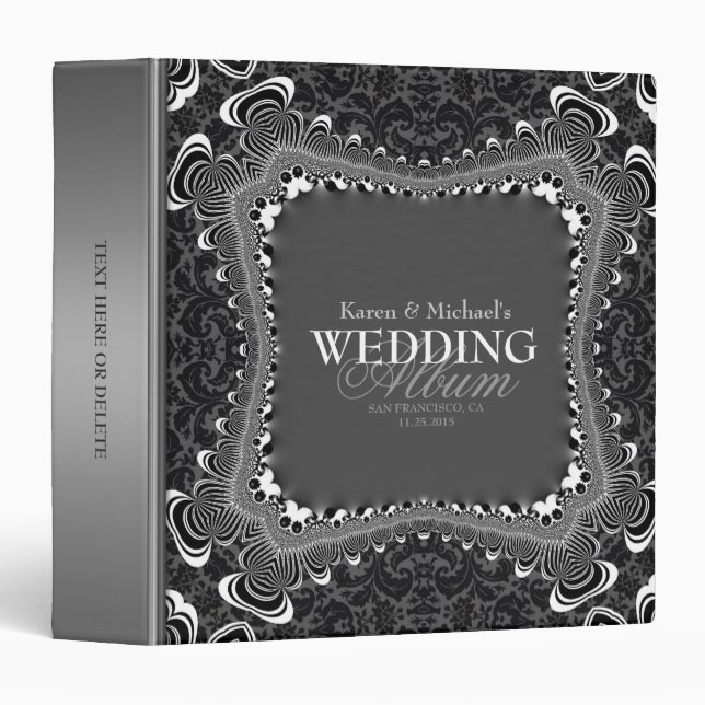 Dark Damask B&W+Silver Wedding Album Classeur (Devant/Côté)