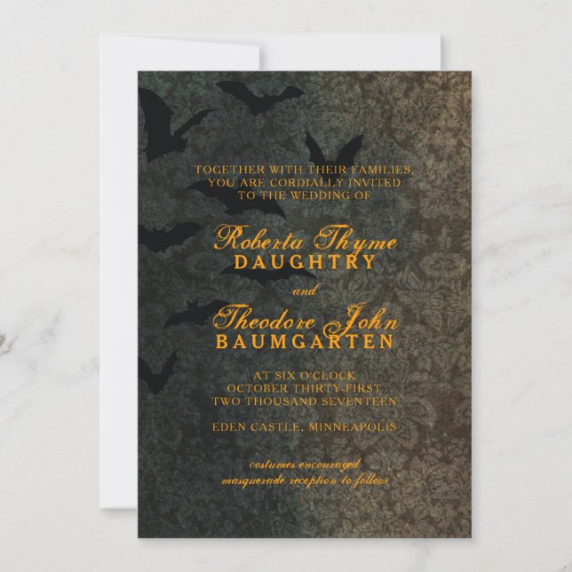 Dark Damask Halloween Wedding Invitation (Front)