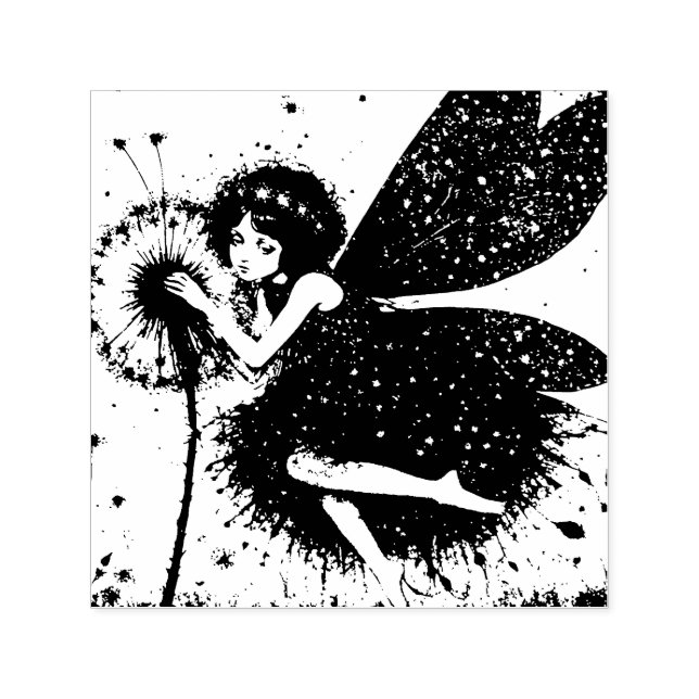 Dark Dandelion Fairy For Mixed Media Collage Art Self-inking Stamp (Design)