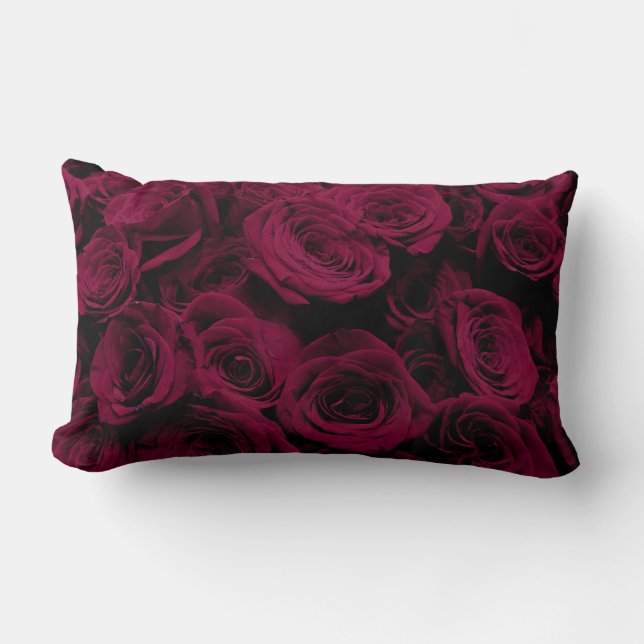 Dark deep red magenta burgundy roses  lumbar pillow (Front)