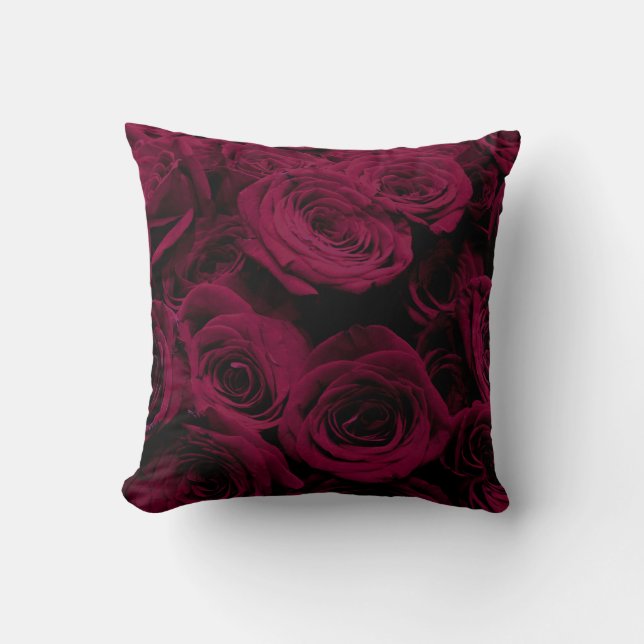 Dark deep red magenta burgundy roses  throw pillow (Front)