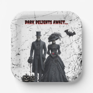Dark Delights Await Gothic Adult Halloween Party Paper Plate