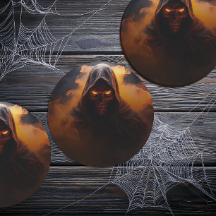 Dark demon with orange smoke halloween round paper coaster